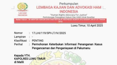 Soal Kasus Penganiayaan di Pakumanu, LHI Surati Kapolres Lutim: Korban Butuh Keadilan