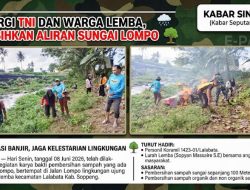 Sinergi TNI dan Warga Lemba Soppeng, Gelar Karya Bakti Bersihkan 100 Meter Sampah Sungai